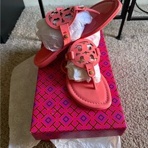 Tory Burch Coral Sandals with Medallion Logo